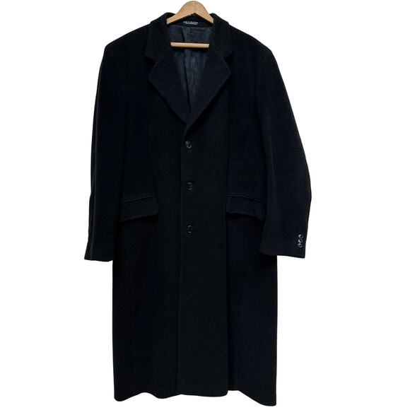 Vintage Zylos by George Machado Long Black Cashmere Overcoat 42L - Picture 1 of 6